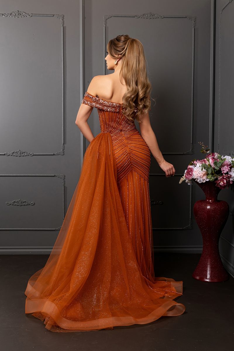 Off-the-Shoulder Floor-Length with Train Tulle Prom Sheath Column May Queen RQ8261