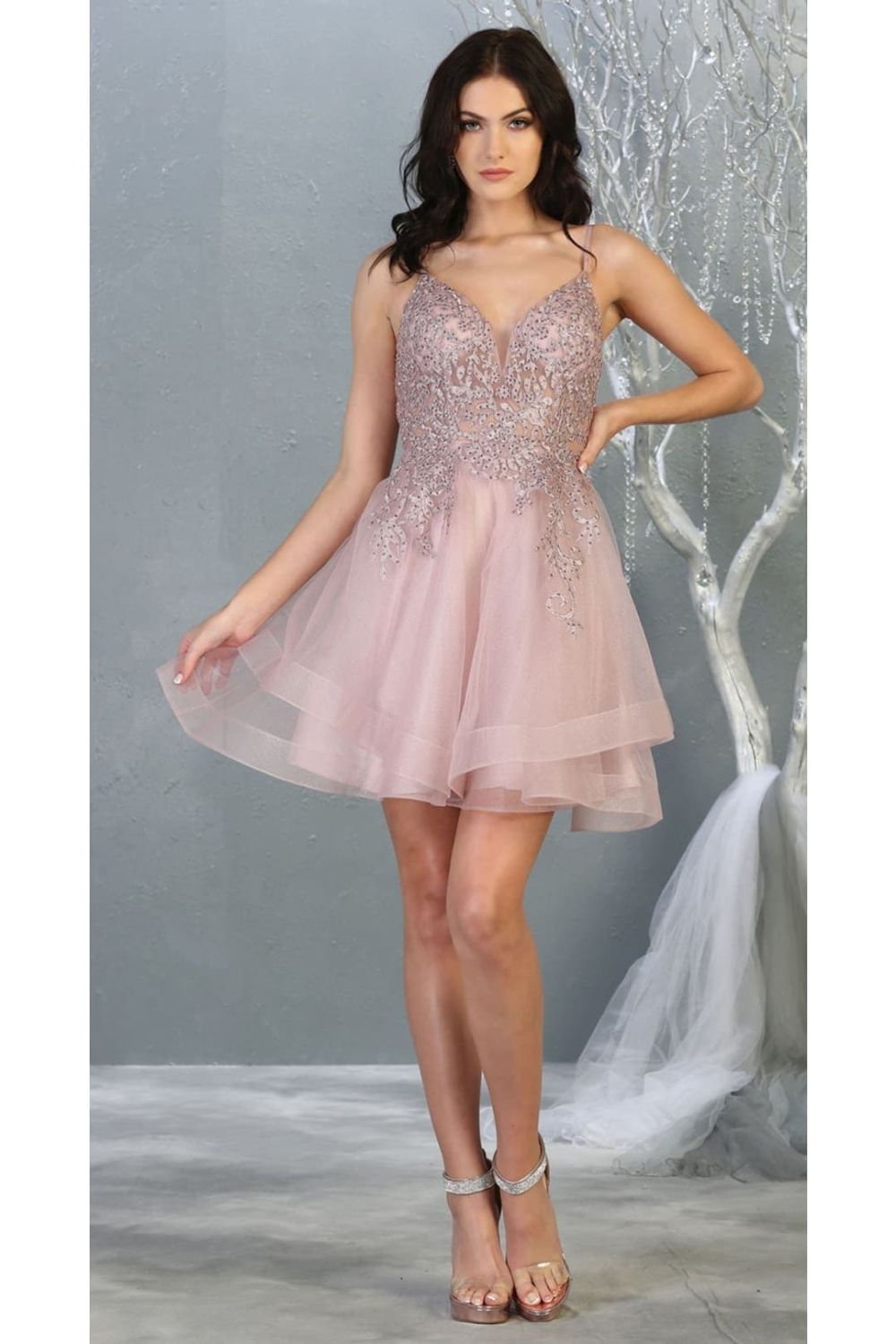 V-Neck Mini/Short Tulle Occasion A-Line May Queen 1816