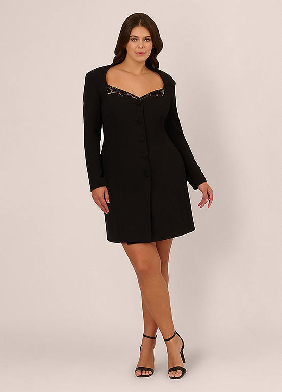 Black Adrianna Papell ADAE211744 Sweetheart Knee-Length Lace Cocktail Dress Jacket