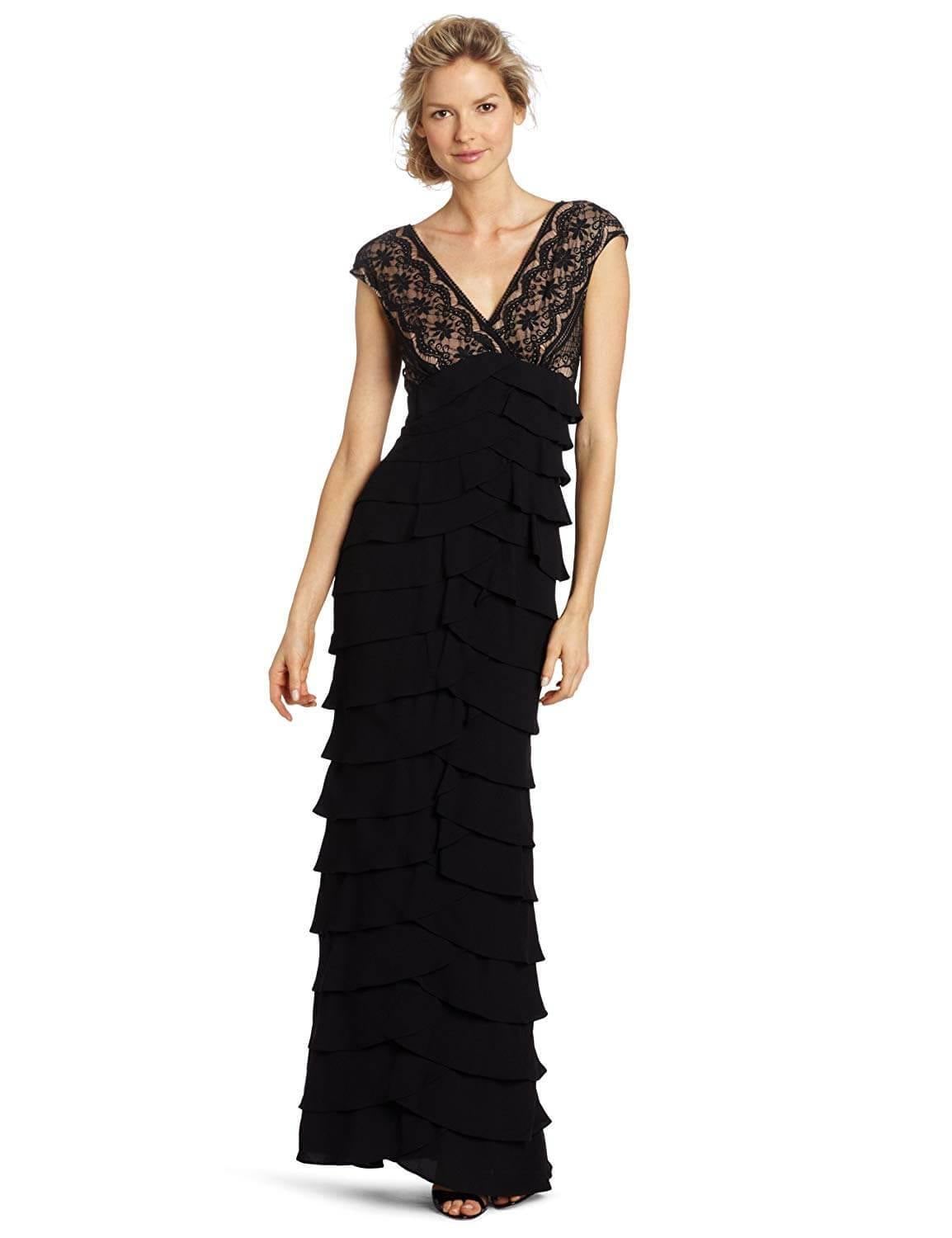 Adrianna Papell Cap Sleeve Long Formal Lace Dress - The Dress Outlet Adrianna Papell