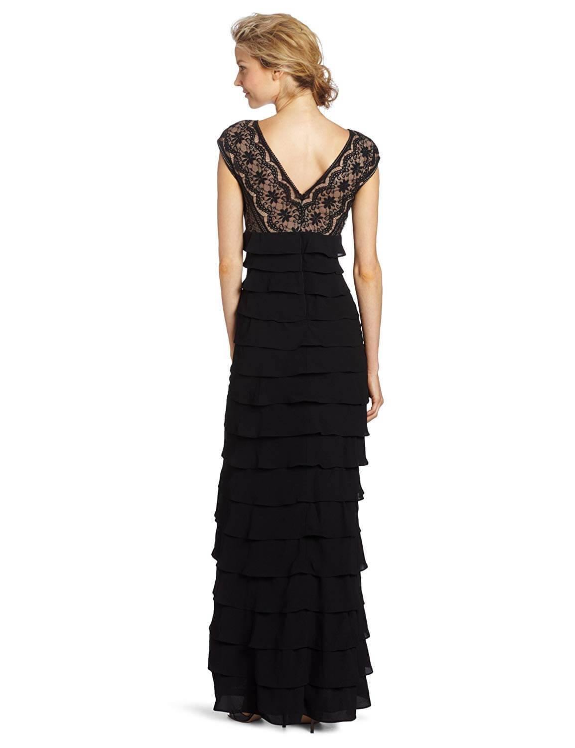 Adrianna Papell Cap Sleeve Long Formal Lace Dress - The Dress Outlet Adrianna Papell