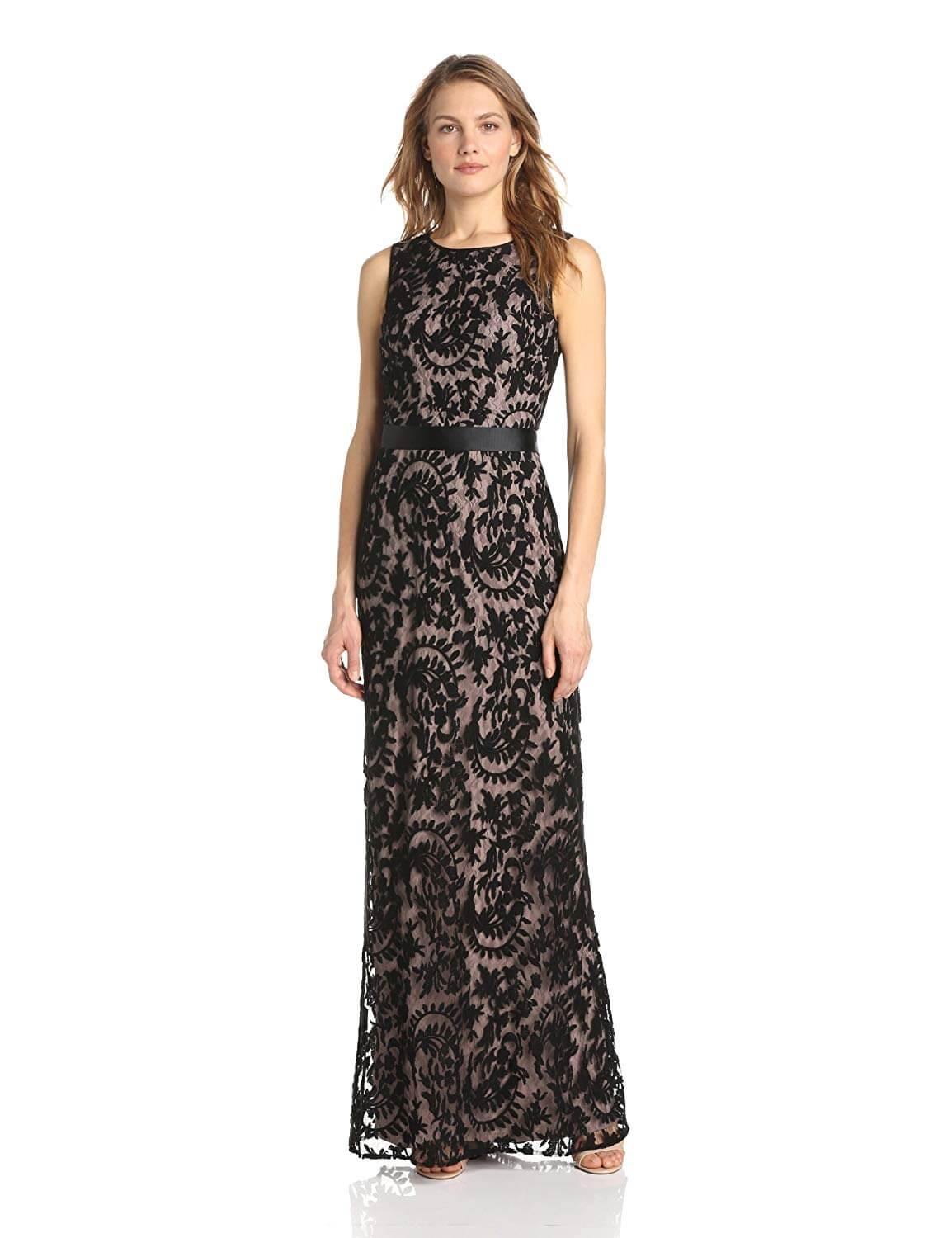 Adrianna Papell Long Formal Sleeveless Lace Dress - The Dress Outlet Adrianna Papell