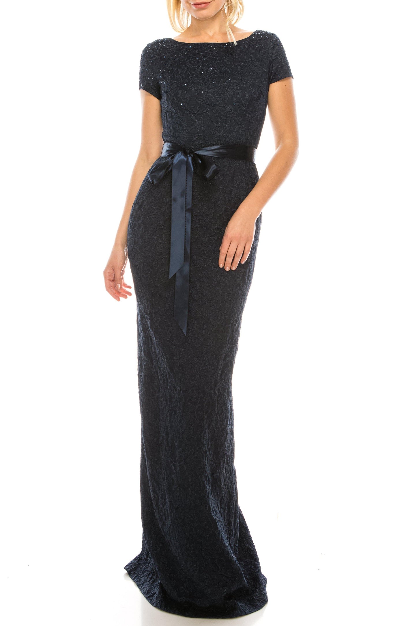 Adrianna Papell Long Formal Jacquard Evening Dress - The Dress Outlet