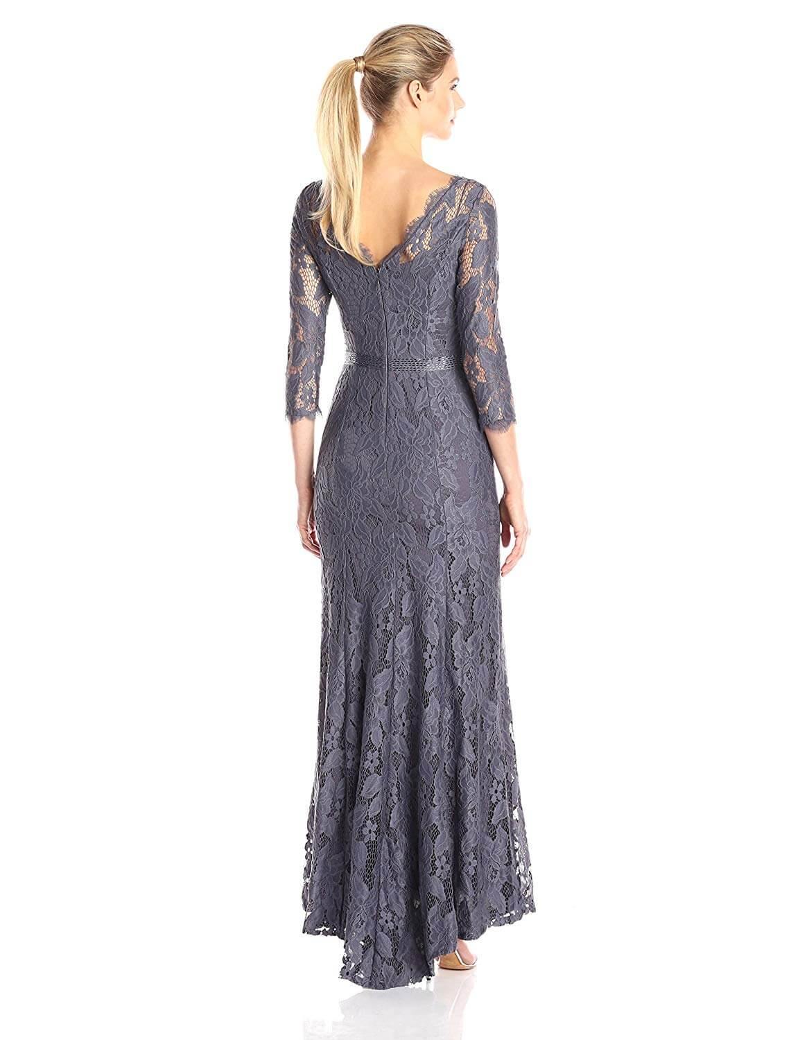 Adrianna Papell Long Formal Beaded Floral Lace Dress - The Dress Outlet Adrianna Papell