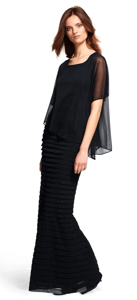 Adrianna Papell Long Formal Sleeveless Cape Dress - The Dress Outlet Adrianna Papell