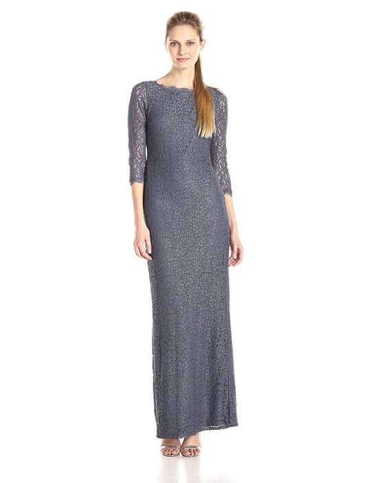 Adrianna Papell Long 3/4 Sleeve Formal Evening Lace Gown - The Dress Outlet Adrianna Papell