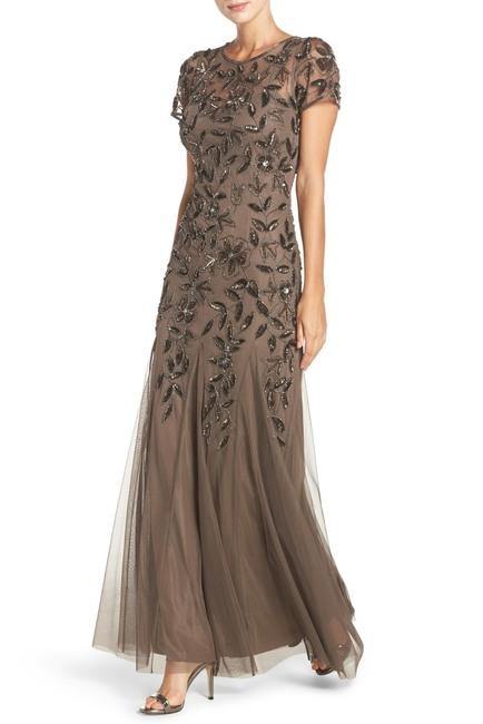 Adrianna Papell AP091897240 Scoop Sleeve Keyhole Mesh Dress