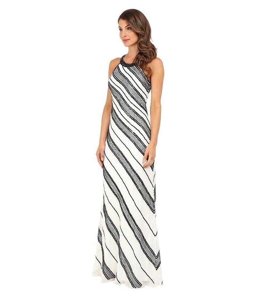 Adrianna Papell Halter Neck Long Formal Dress - The Dress Outlet Adrianna Papell