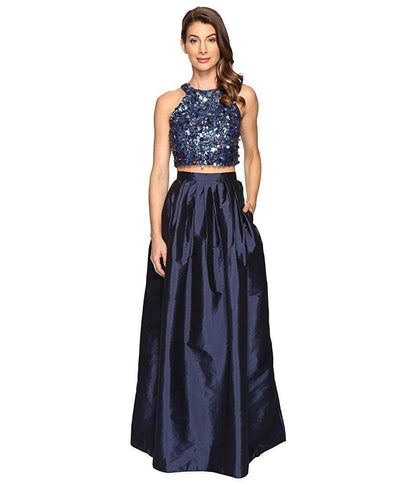 Adrianna Papell Two Piece Halter Prom Long Formal Dress - The Dress Outlet Adrianna Papell