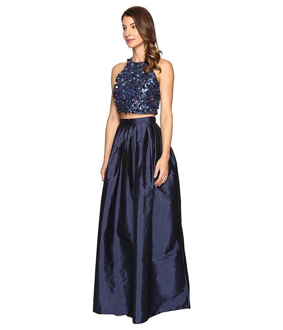 Adrianna Papell Two Piece Halter Prom Long Formal Dress - The Dress Outlet Adrianna Papell