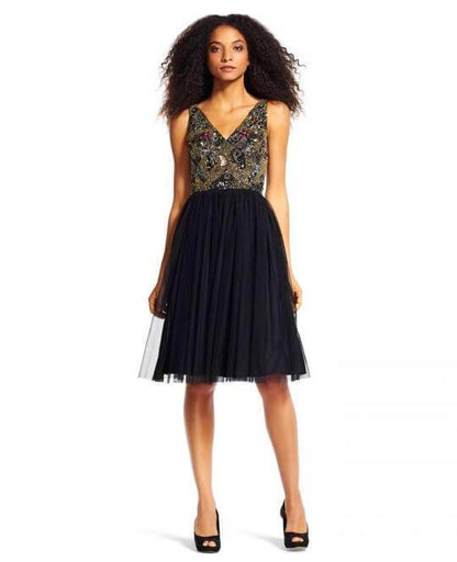 Adrianna Papell Short Sleeveless Cocktail Party Dress - The Dress Outlet Adrianna Papell