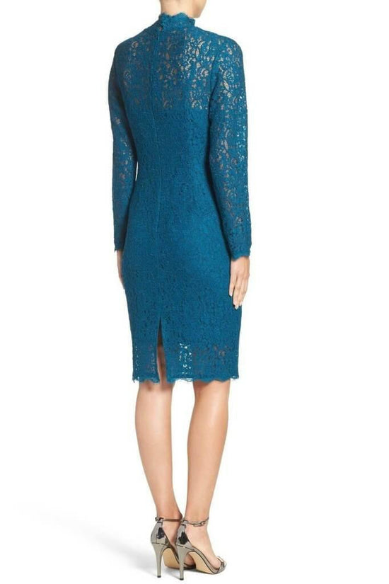 Deep Turquoise Adrianna Papell AP1E200552 Short Long Sleeve Lace Petite Dress for $153.99 – The ...