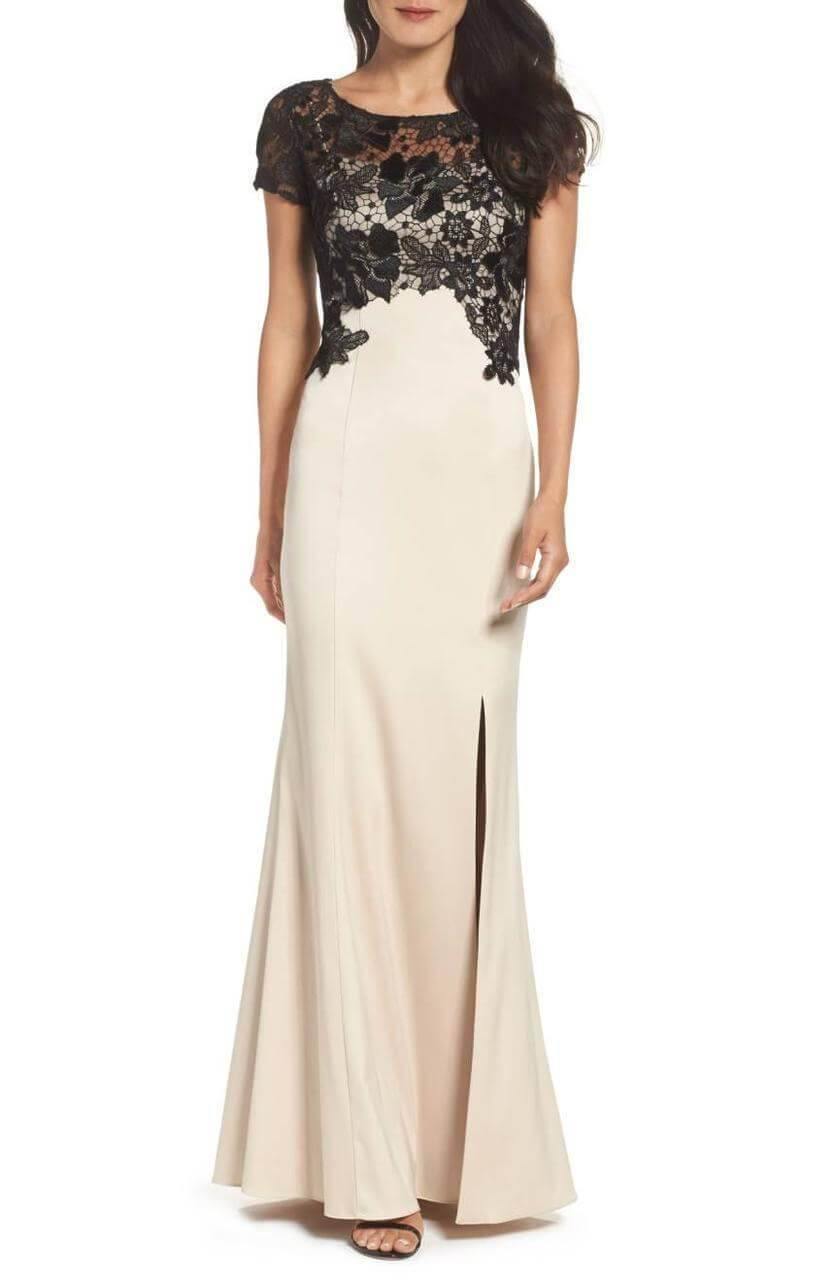Adrianna Papell Long Formal Short Sleeve Lace Dress - The Dress Outlet Adrianna Papell