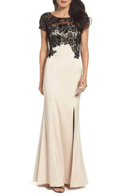 Adrianna Papell Long Formal Short Sleeve Lace Dress - The Dress Outlet Adrianna Papell