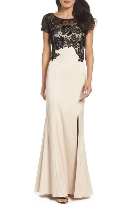 Adrianna Papell Long Formal Short Sleeve Lace Dress - The Dress Outlet Adrianna Papell