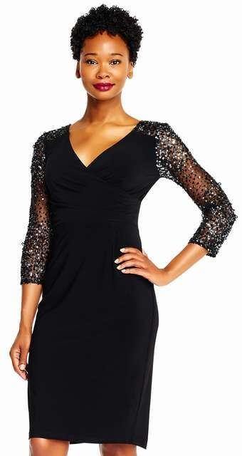 Black Adrianna Papell AP1E201493 Short V-Neck Cocktail Party Dress for ...
