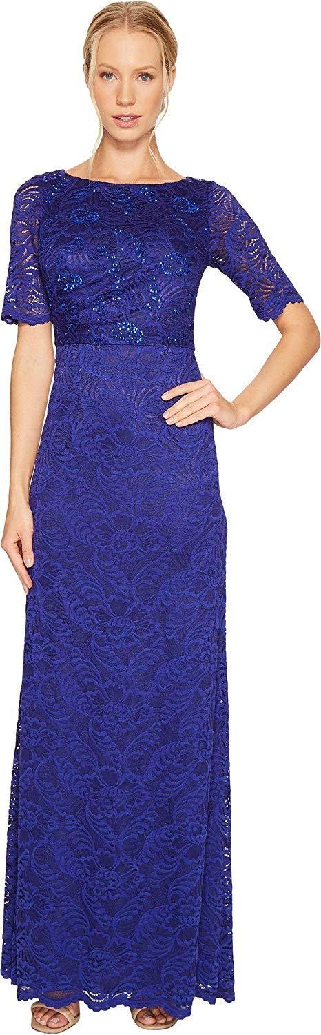 Adrianna Papell Short Sleeve Floral Long Formal Dress - The Dress Outlet Adrianna Papell