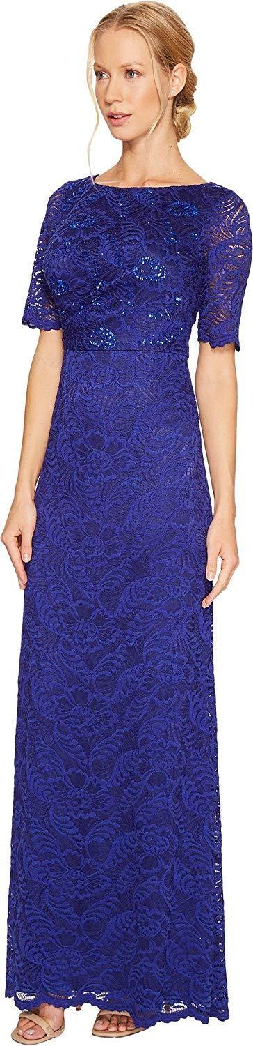 Adrianna Papell Short Sleeve Floral Long Formal Dress - The Dress Outlet Adrianna Papell