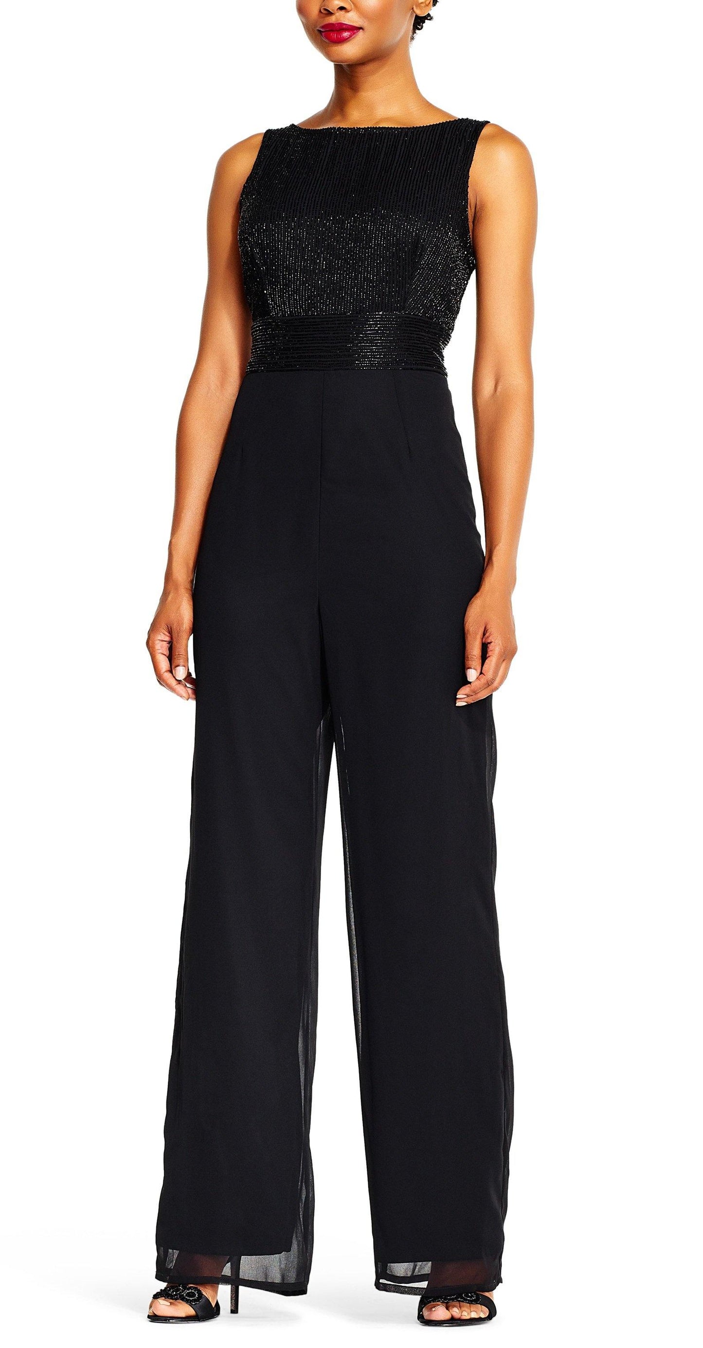 Adrianna Papell Sleeveless Long Formal Chiffon Jumpsuit - The Dress Outlet Adrianna Papell