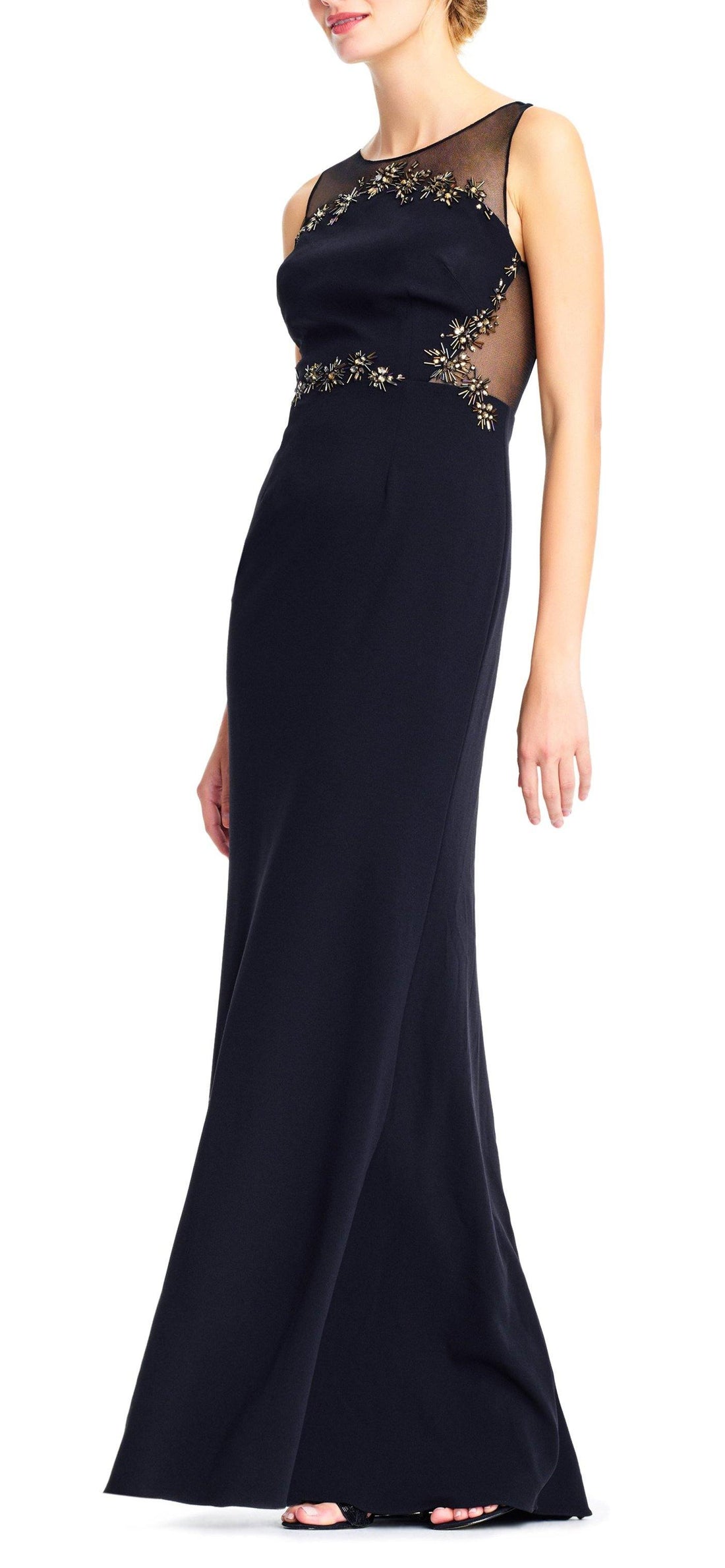 Black Adrianna Papell AP1E202366 Long Formal Sleeveless Mesh Dress for $139.99 – The Dress Outlet