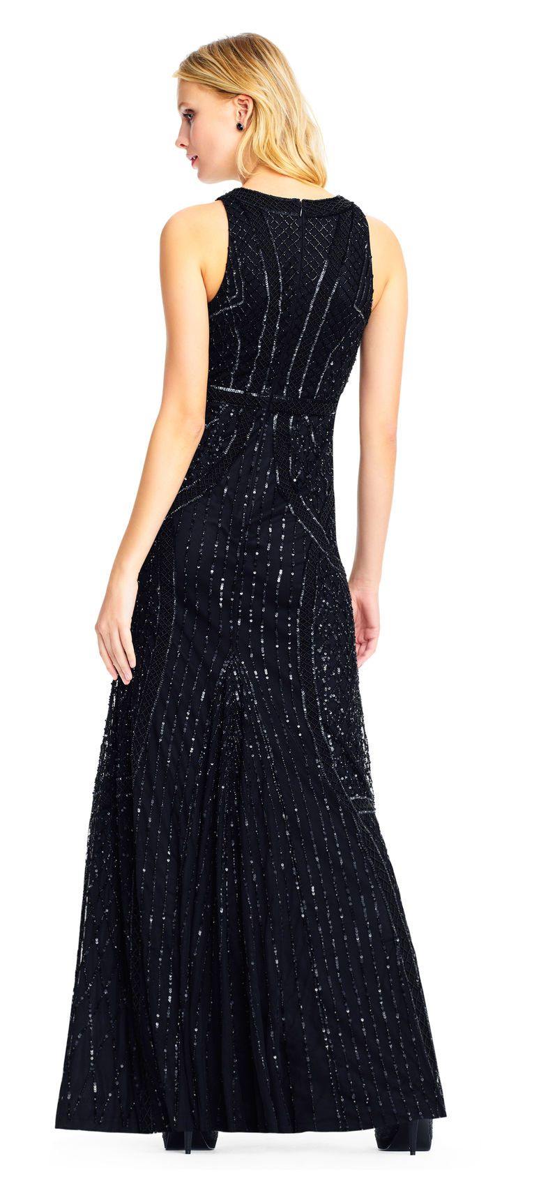 Adrianna Papell Long Formal Embellished Mesh Dress - The Dress Outlet Adrianna Papell