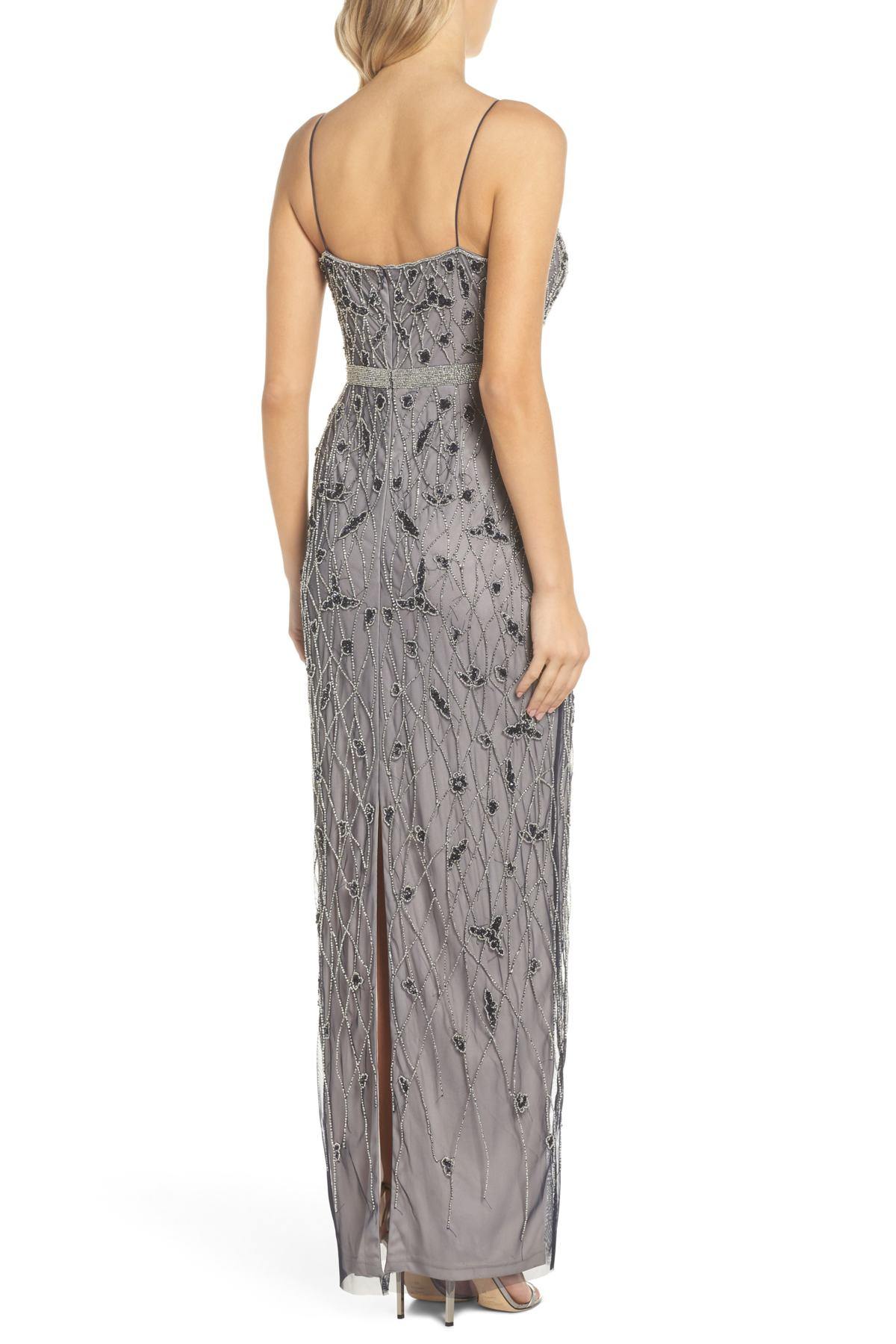 Navy Silver Adrianna Papell AP1E202406 Spaghetti Strap Long Formal Mesh ...