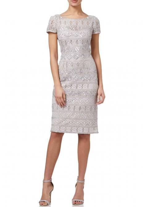 Adrianna Papell Silver Beaded Short Cocktail Dress - The Dress Outlet Adrianna Papell