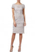 Adrianna Papell - AP1E202476 Ornate Short Sleeve Bateau Fitted Dress