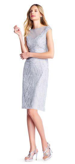Adrianna Papell Beaded Cap Sleeve Short Cocktail Dress - The Dress Outlet Adrianna Papell