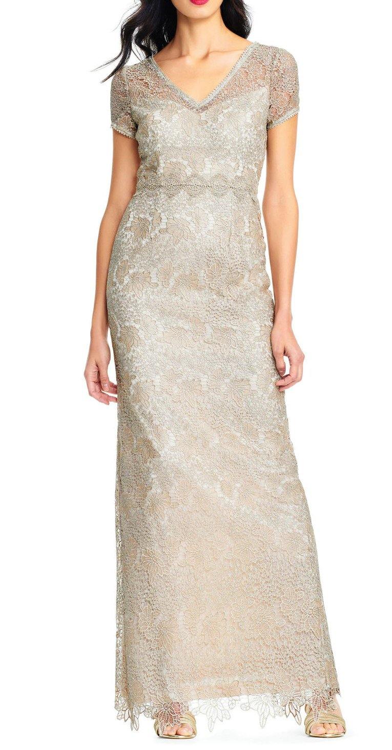 Adrianna Papell Womens Metallic Lace Evening Dress Gold 6 Adrianna Papell Womens Metallic Lace Evening Dress Gold 6