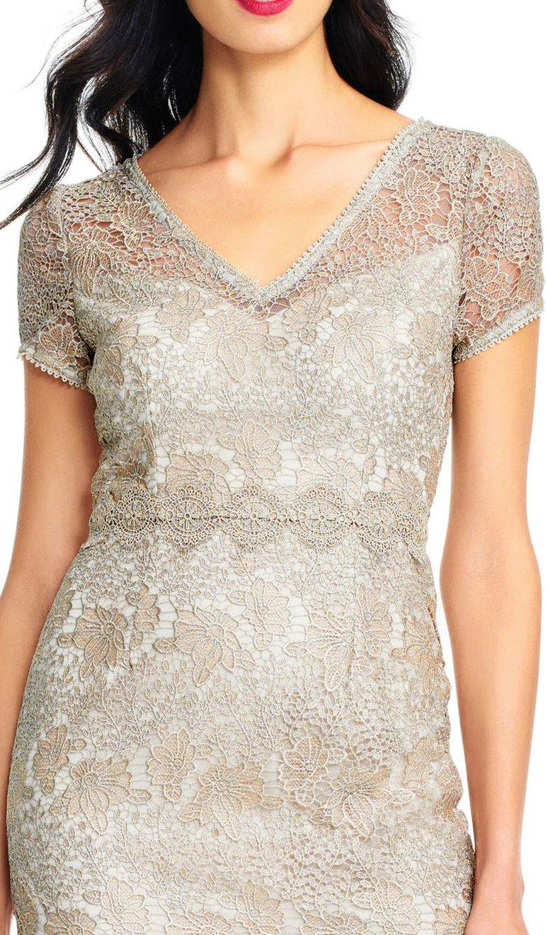 Adrianna Papell Womens Metallic Lace Evening Dress Gold 6