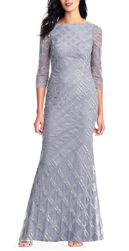 Adrianna Papell Long Formal Mesh Dress - The Dress Outlet Adrianna Papell