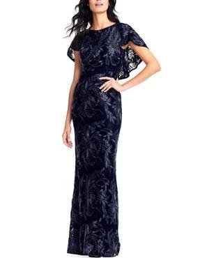 Adrianna Papell Embellished Long Formal Mesh Dress - The Dress Outlet Adrianna Papell