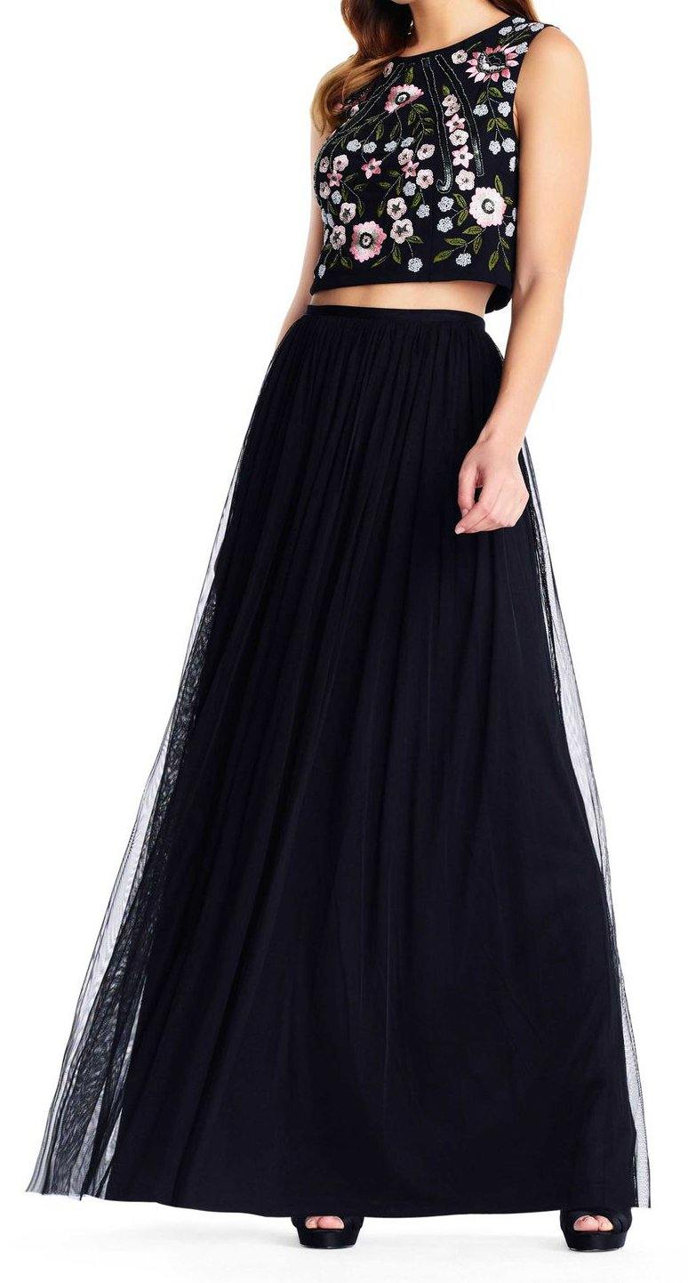 Adrianna Papell Sleeveless Crepe Top Long Prom Dress - The Dress Outlet Adrianna Papell