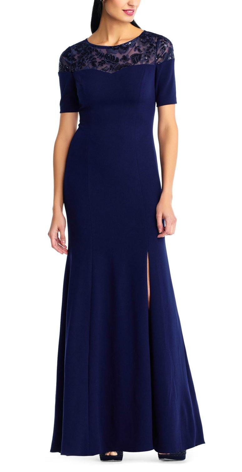 Adrianna Papell Short Sleeve Long Formal Dress - The Dress Outlet Adrianna Papell