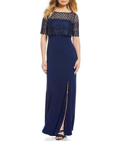 Adrianna Papell Long Formal Crepe Lace Dress - The Dress Outlet Adrianna Papell
