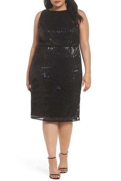 Adrianna Papell Short Plus Size Sleeveless Sequin Mesh Dress - The Dress Outlet Adrianna Papell
