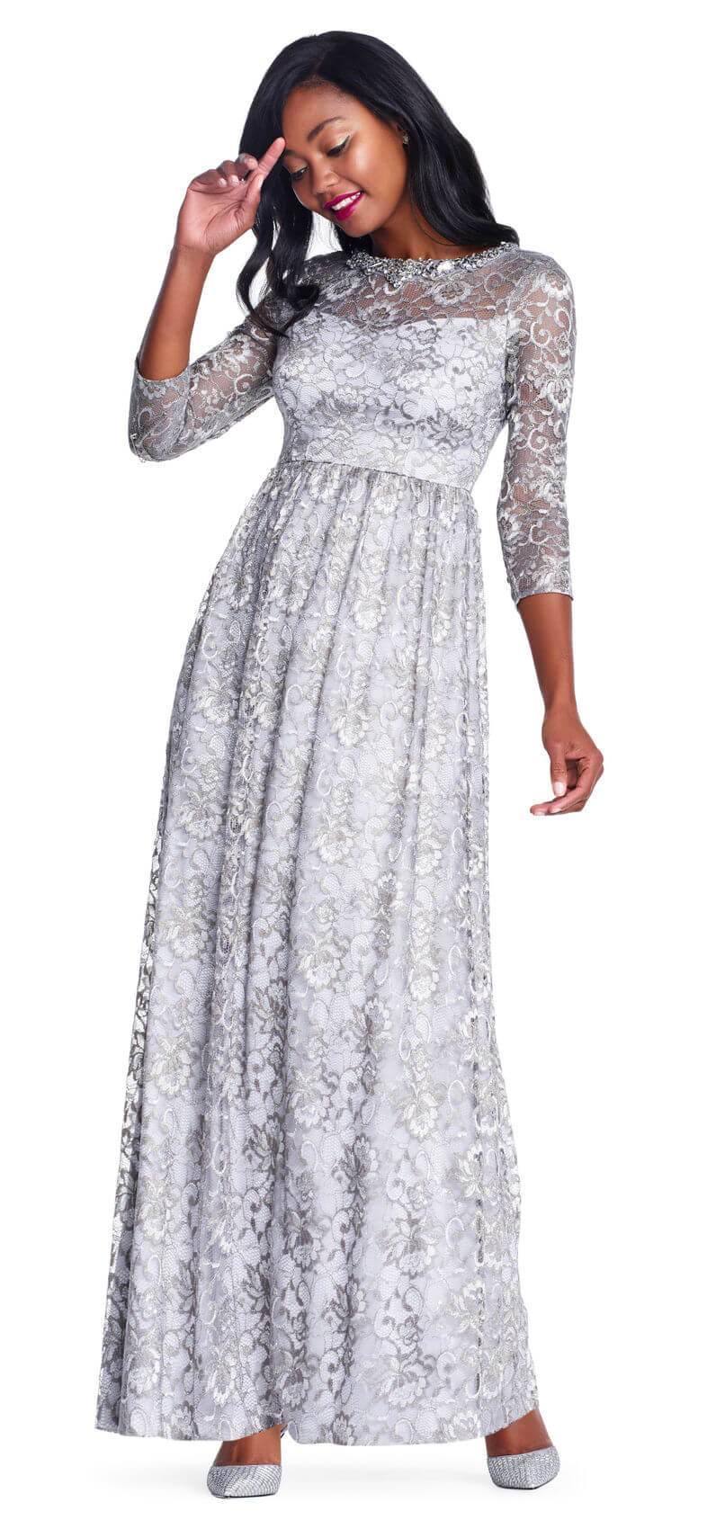 Adrianna Papell Long Formal Long Sleeve Party Dress - The Dress Outlet Adrianna Papell