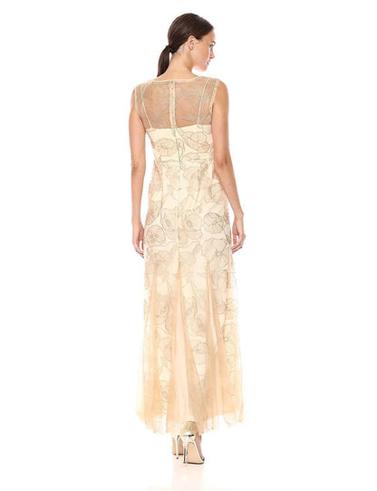 Adrianna Papell Metallic Floral Evening Formal Dress - The Dress Outlet Adrianna Papell