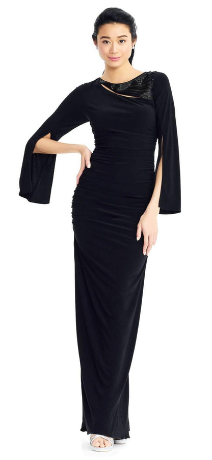 Adrianna Papell Long Formal Split Sleeve Dress - The Dress Outlet Adrianna Papell