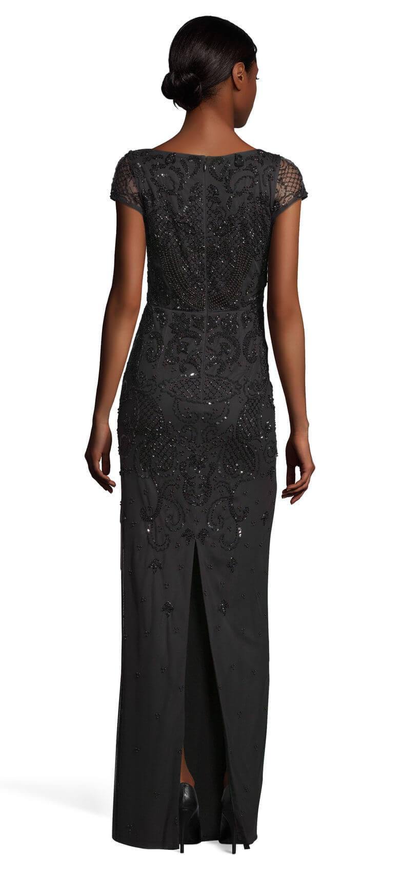 Adrianna Papell Long Formal Short Sleeve Beaded Gown - The Dress Outlet Adrianna Papell