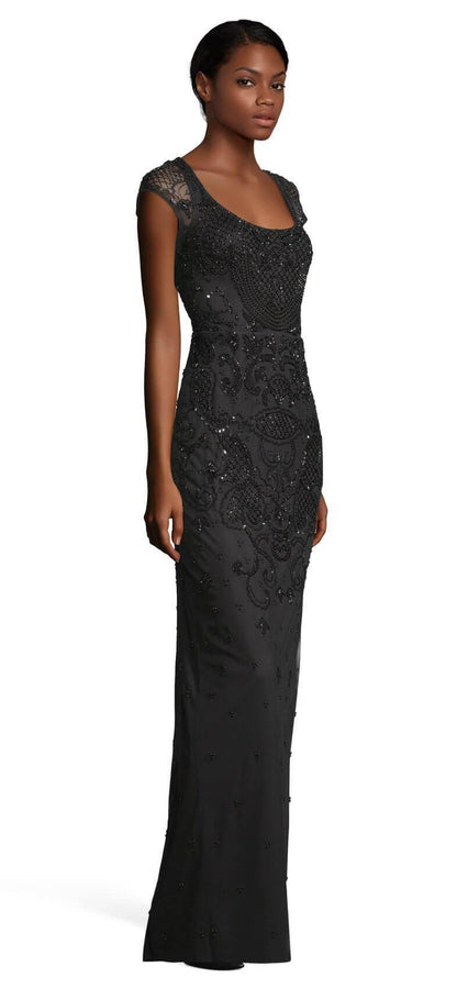 Adrianna Papell Long Formal Short Sleeve Beaded Gown - The Dress Outlet Adrianna Papell