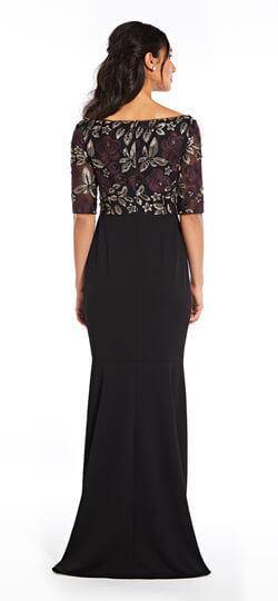 Adrianna Papell Metallic Floral High Low Formal Dress - The Dress Outlet Adrianna Papell