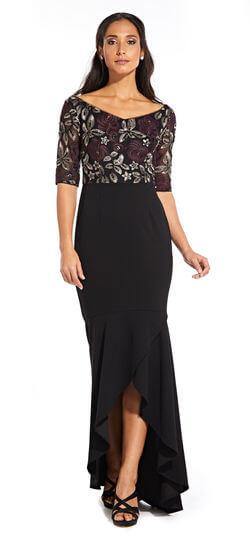 Adrianna Papell Metallic Floral High Low Formal Dress - The Dress Outlet Adrianna Papell