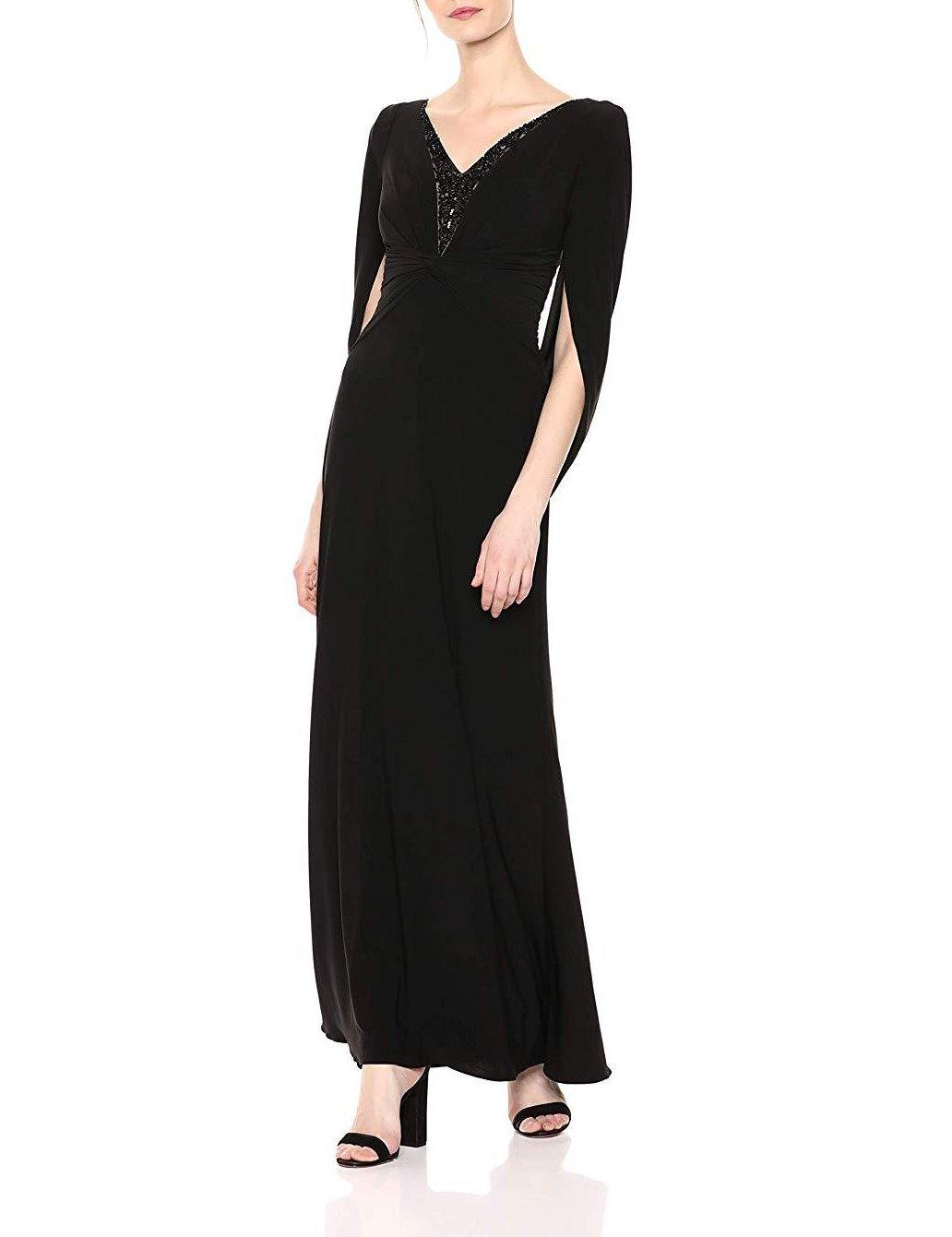 Adrianna Papell Long V-Neck Crossed Front Formal Jersey Dress - The Dress Outlet Adrianna Papell