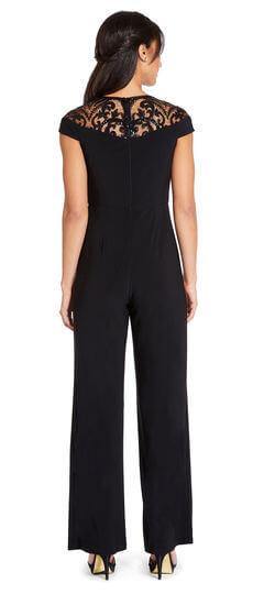 Adrianna Papell Short Sleeve Formal  Beaded Pant Suit - The Dress Outlet Adrianna Papell