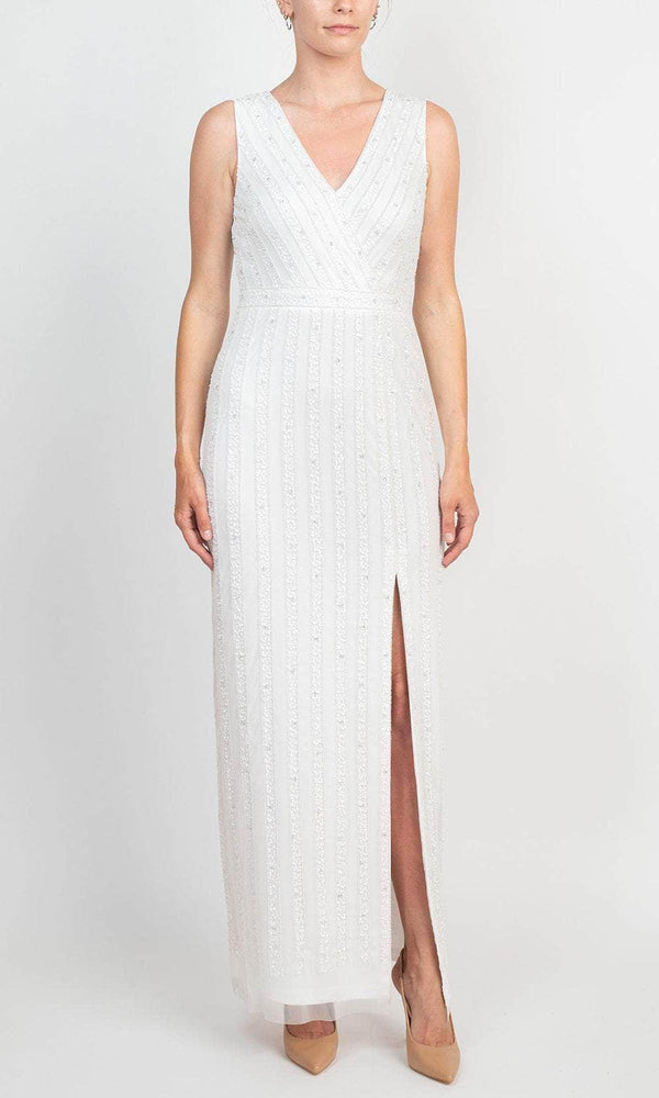 V-Neck Floor-Length Beaded Tulle Formal Sheath Gown AP1E2087
