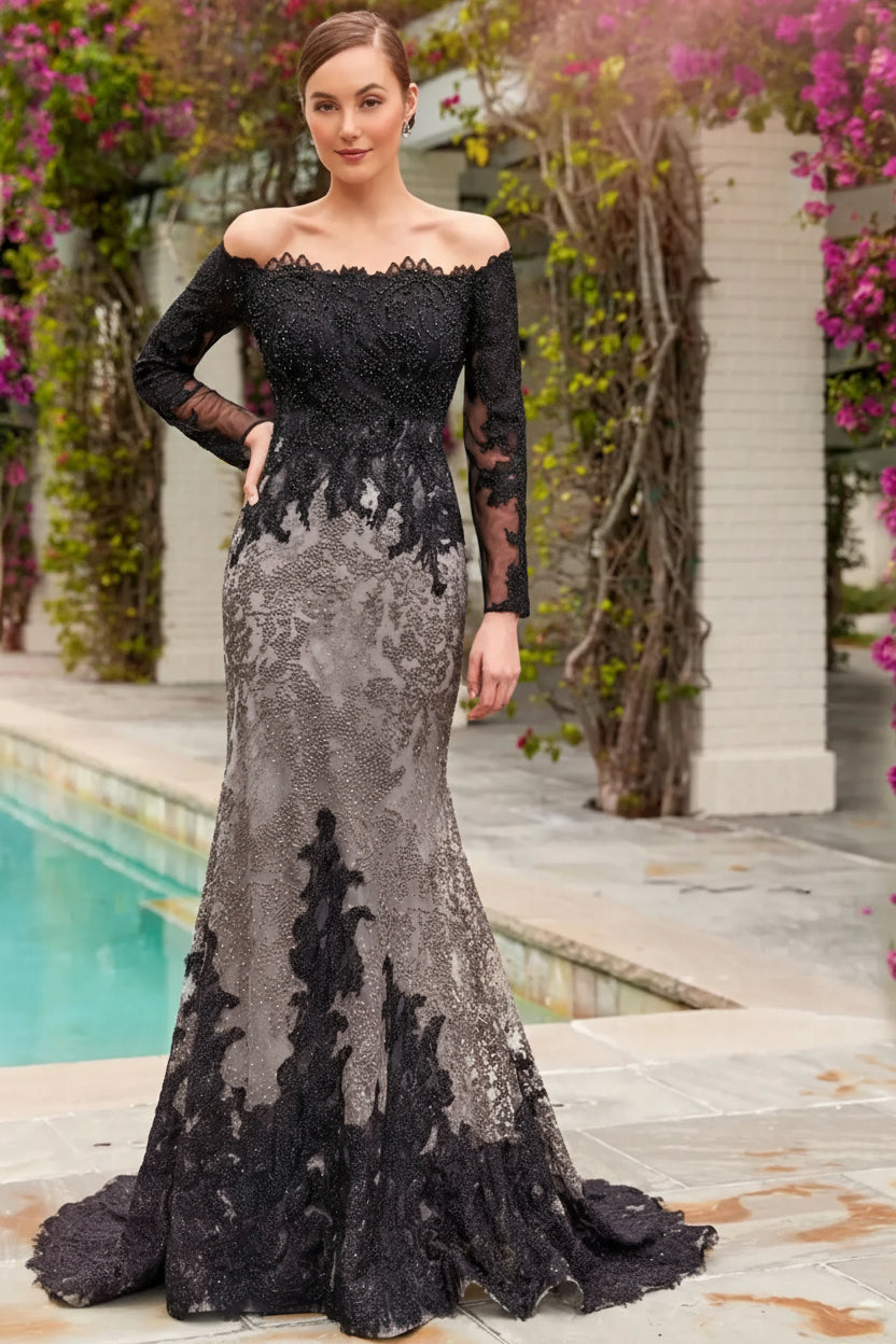 Formal Dresses Long Formal Lace Mermaid Evening Dress Black/Charcoal