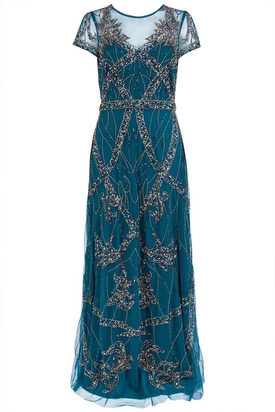 Aidan Mattox Long Formal Beaded Illusion Dress - The Dress Outlet