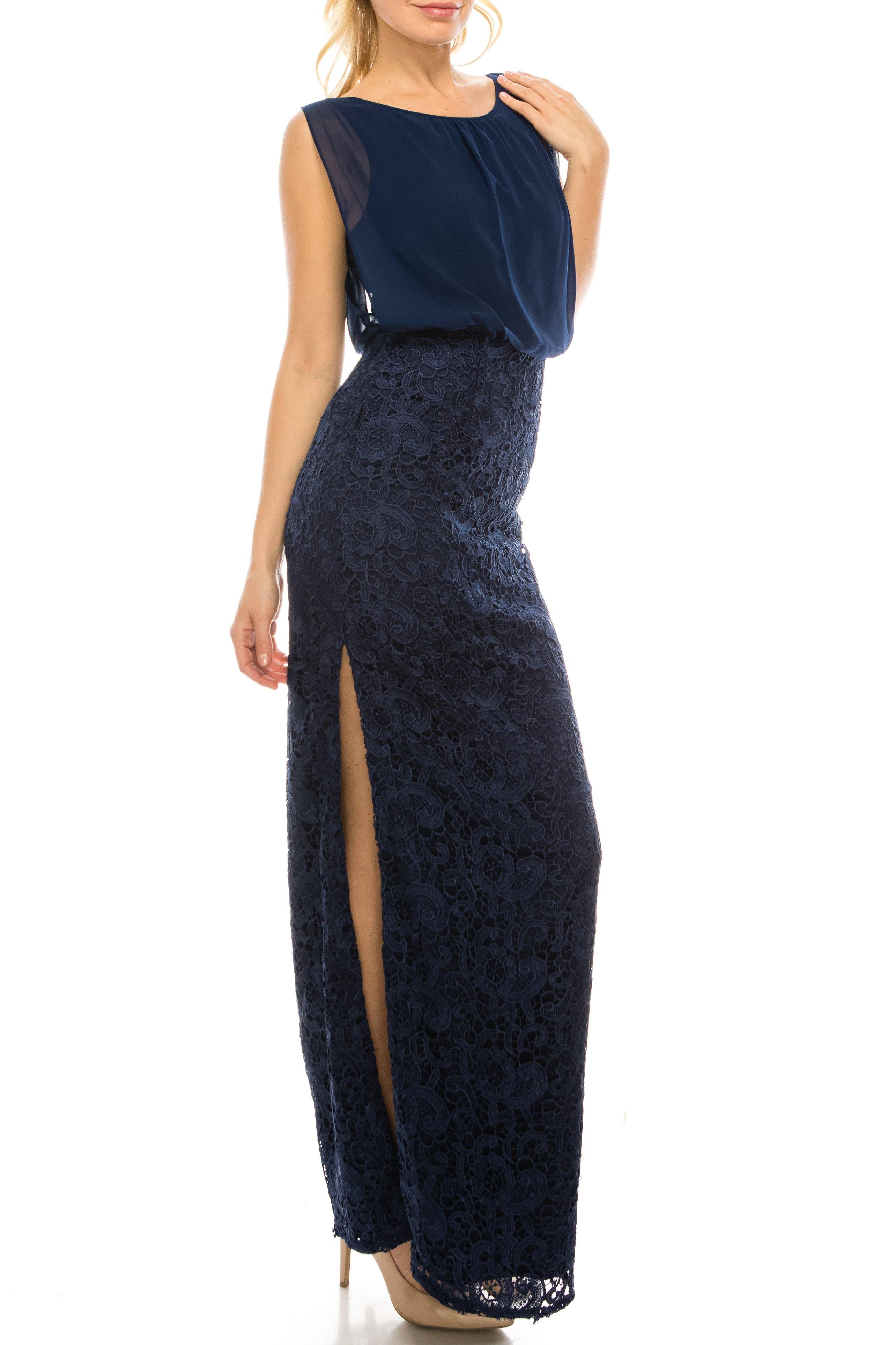 Aidan Mattox Long Formal Chiffon Lace Evening Dress - The Dress Outlet